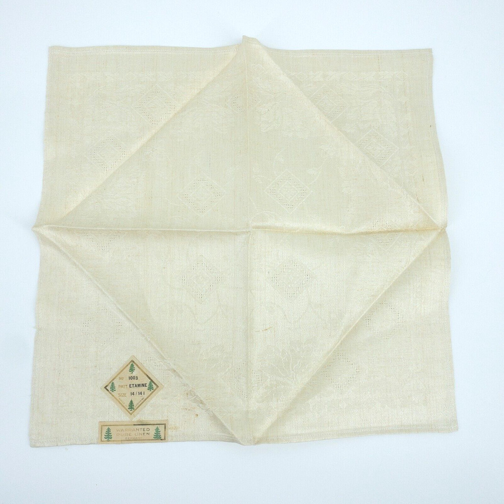 Vintage Linen Napkin Set 11 Beige European 1950s Table Decor - Picture 14 of 16